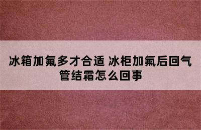 冰箱加氟多才合适 冰柜加氟后回气管结霜怎么回事